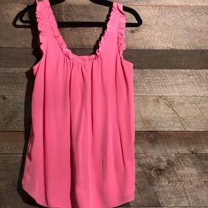 Silk Ruffle Tank in Pink - 8